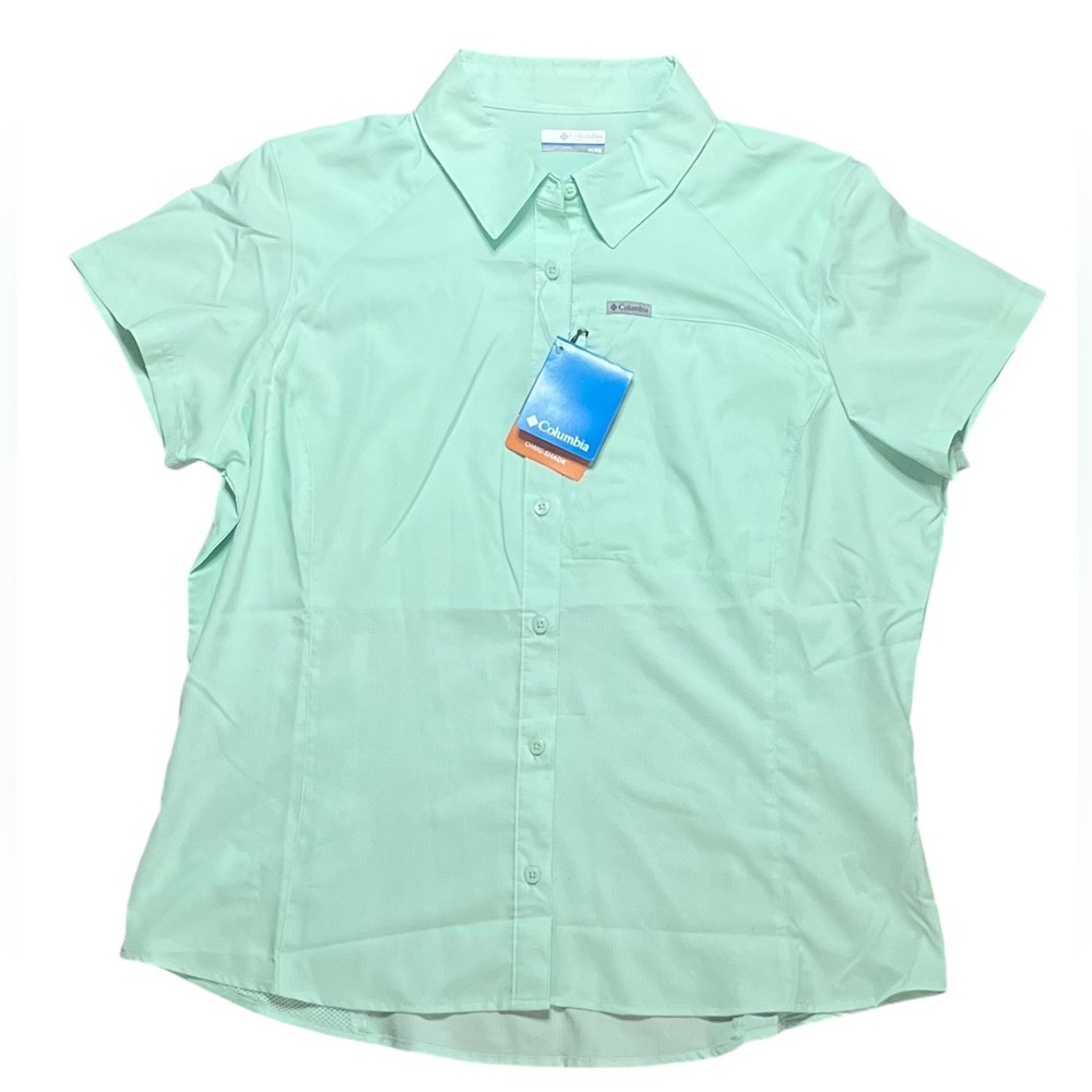 Columbia Kestrel Trail Lite Short Sleeve Womens Button-Up Shirt XL Mint